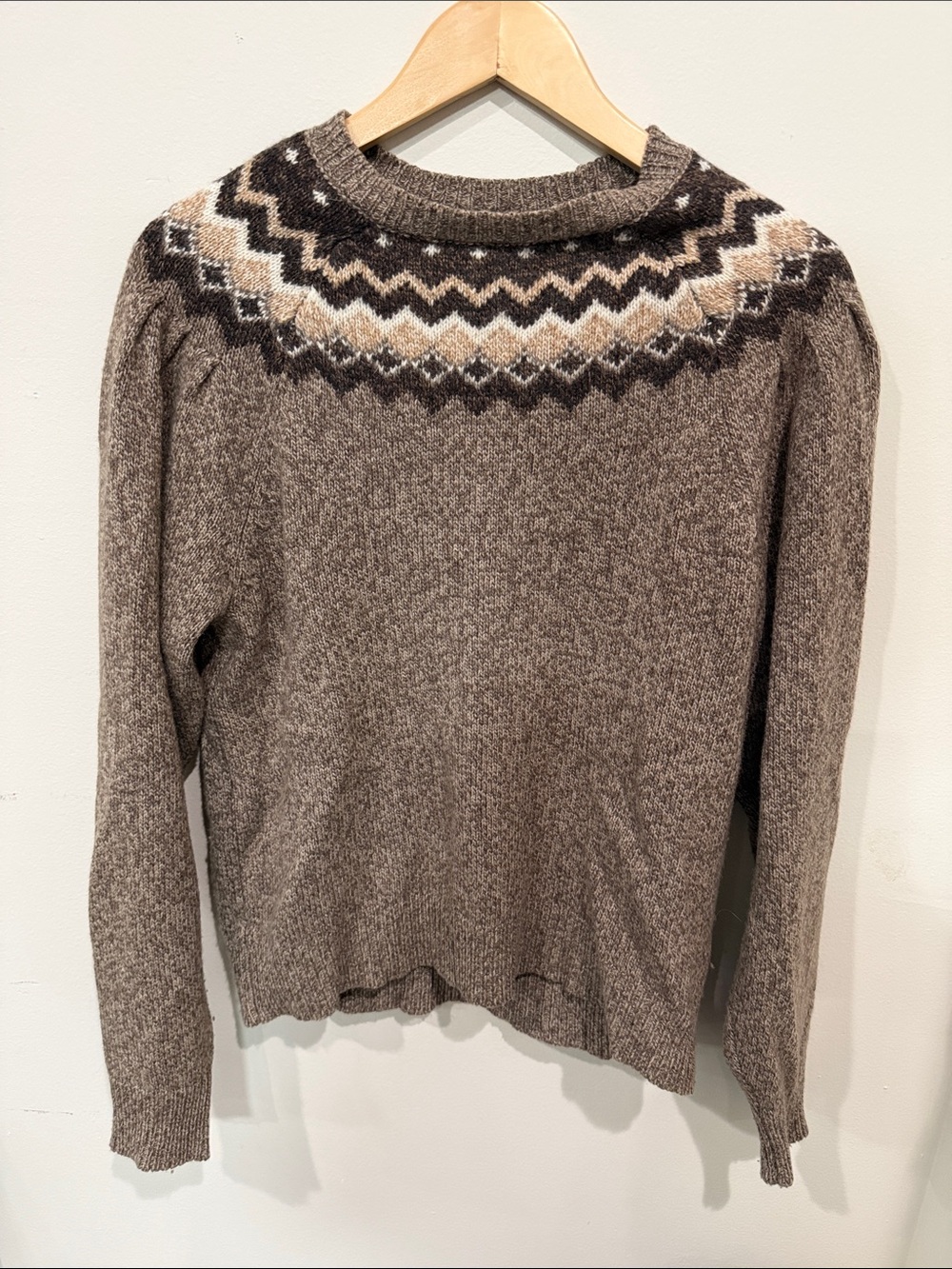 Frame Denim Classic Brown Fair Isle Crewneck Sweater